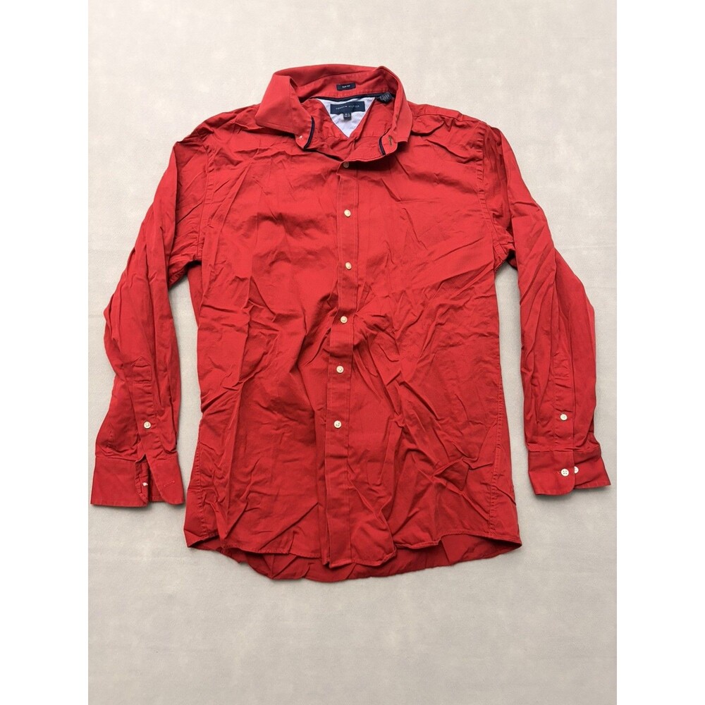 Tommy Hilfiger Shirt Mens Large Red Button Up Crest Logo